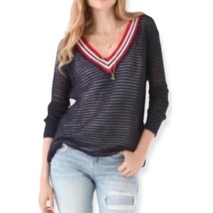 Free People Shredded Sport Open Knit Sweater Womens X-Small Blue Red